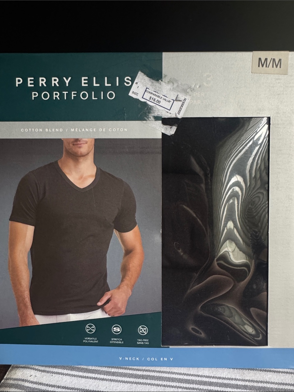 Perry Ellis Black V-Neck Short Sleeve Tee